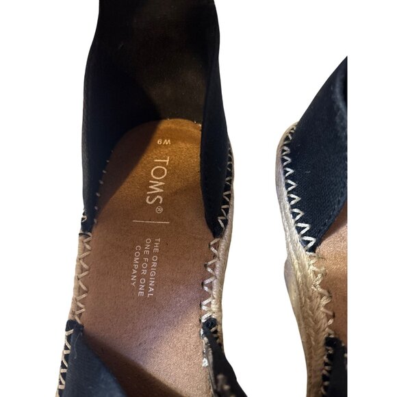 Toms Womens Black Canvas Espadrille Wedge Sandals Size 9 With Ankle Strap Closur - Picture 3 of 7